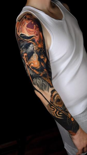 Realism mythical warrior tattoo by @samjohns.tattoos