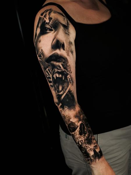 Realism abstract face tattoo by @samjohns.tattoos