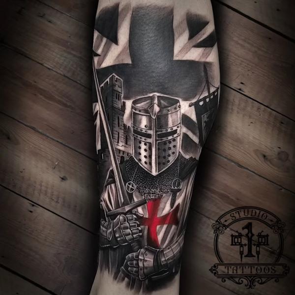 Realism templar knight tattoo by @startattooist