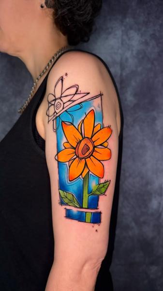 New School colorful flower tattoo by @sandrosecchin