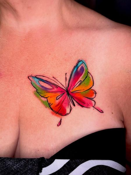 Watercolor colorful butterfly tattoo by @sandrosecchin