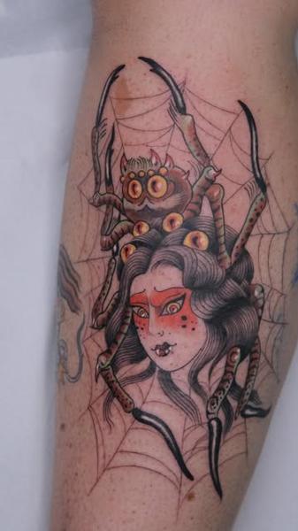 Illustrative gothic spider woman tattoo by @saranna_tattoo