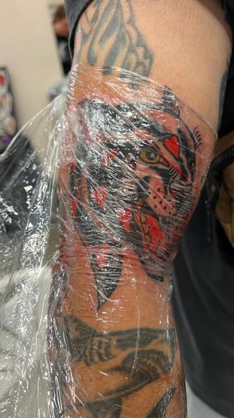 Traditional tiger head tattoo by @scott_weatherwax