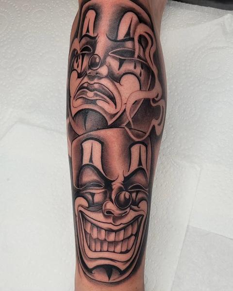 Chicano black and grey chicano clowns tattoo by @sean.dwyer.tattoo
