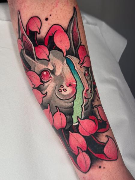 Neo-traditional abstract rabbit tattoo by @seannewmantattoo