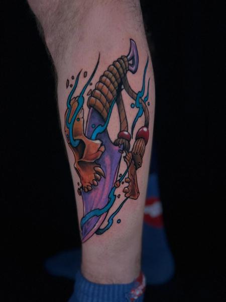 Neo-traditional dagger and mushrooms tattoo by @the_cutter_tattooer