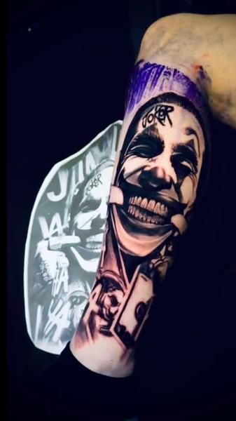 Realism portrait joker portrait tattoo by @khantat2