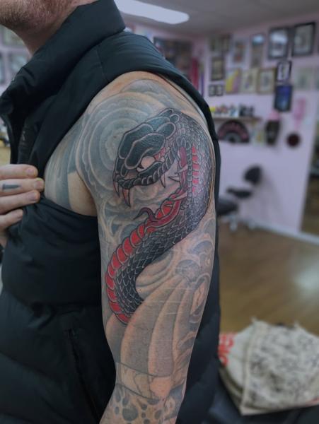 Japanese japanese snake tattoo by @shrddr_tattoo