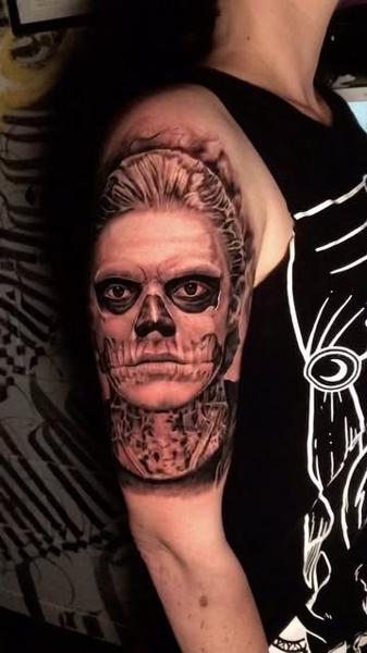 Realism skeleton portrait tattoo by @shayne.r.tattoos