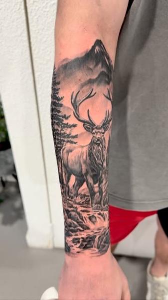 Realism mountain elk tattoo by @shayne.r.tattoos