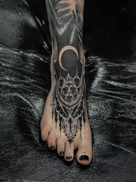 Gothic blackwork gothic ornamental moon tattoo by @sherree_lionheart_tattoos