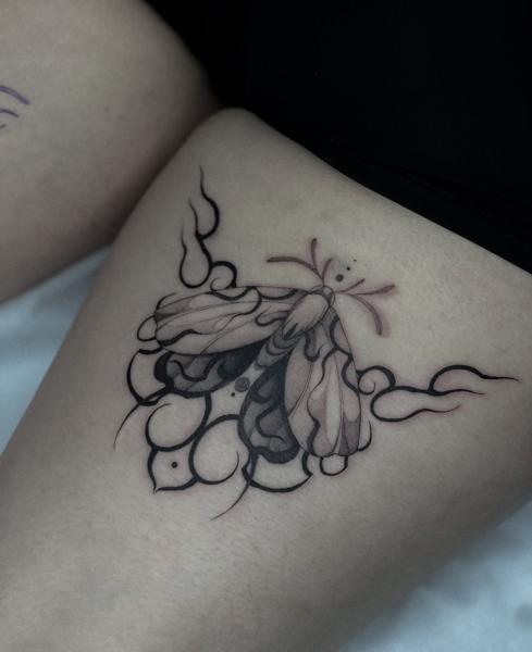 Blackwork moth tattoo by @shoutone_