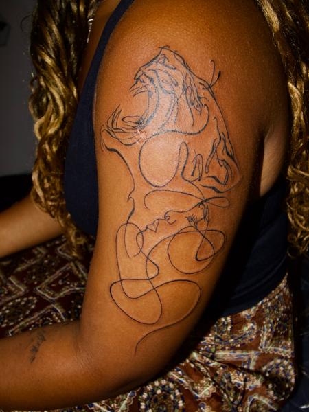Linework tiger outline tattoo by @sidryantattoo