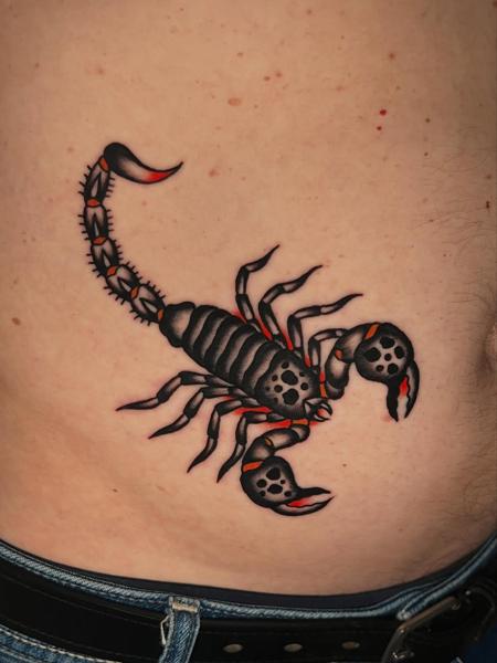 Traditional traditional scorpion tattoo by @siggytattoo