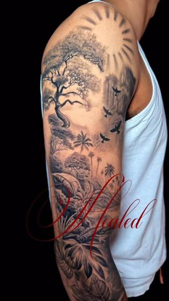 Realism nature scene tattoo by @inkedsiren_tattoo