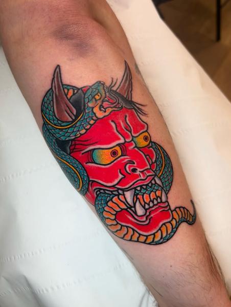 Japanese hannya mask tattoo by @sjlant