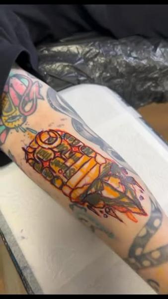 Traditional colorful skull tattoo by @sjlant