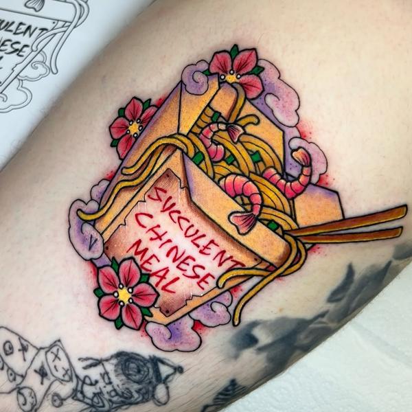 Traditional chinese takeout tattoo by @sjlant