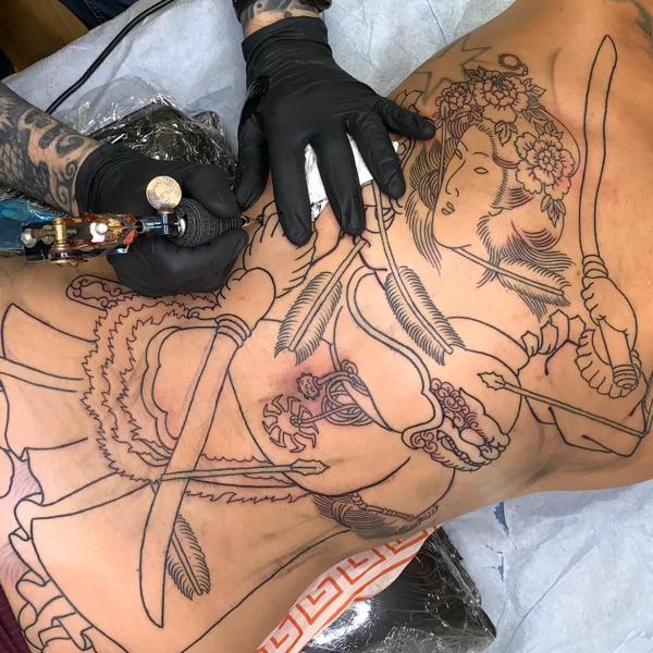 Japanese geisha warrior tattoo by @smallpaultattoo