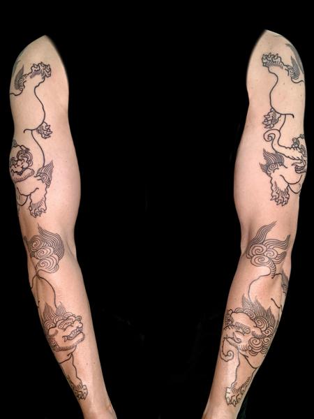 Linework mythical creature tattoo by @smallpaultattoo