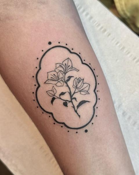 Fine line floral frame tattoo by @smartat_