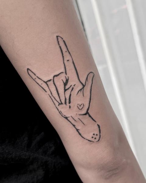 Linework hand sign tattoo by @smartat_