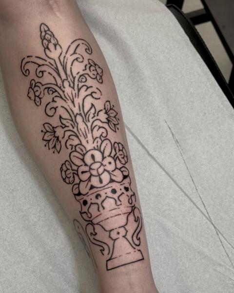 Ornamental ornamental floral vase tattoo by @smartat_