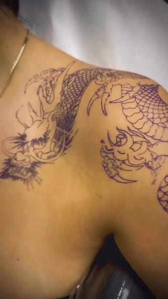 Japanese dragon outline tattoo by @snowy_tattoo