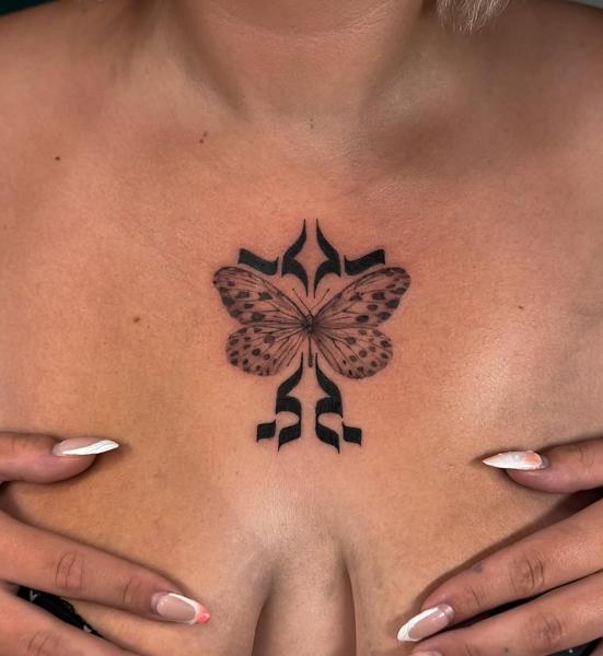 Tribal tribal butterfly tattoo by @sofinatattoo