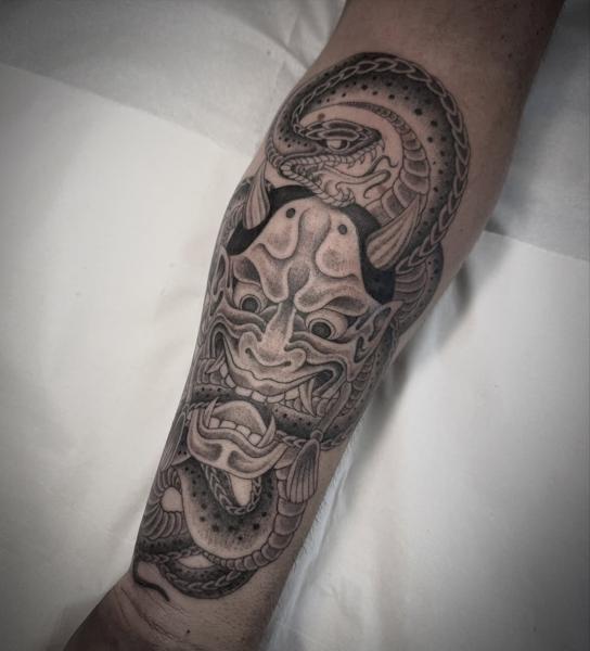 Japanese hannya mask tattoo by @sonnyrohantattoo