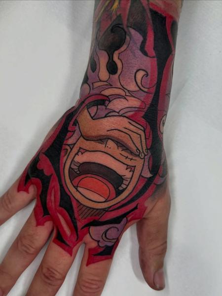 Anime laughing character tattoo by @amok893