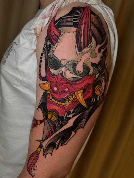 Neo-traditional japanese hannya skull mask tattoo by @amok893