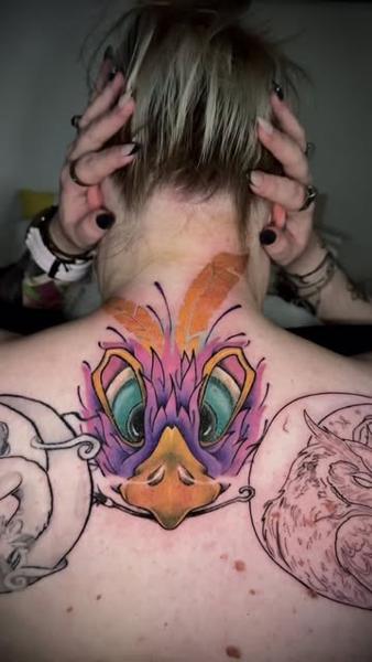 Cartoon cartoon bird tattoo by @delavina.ttt