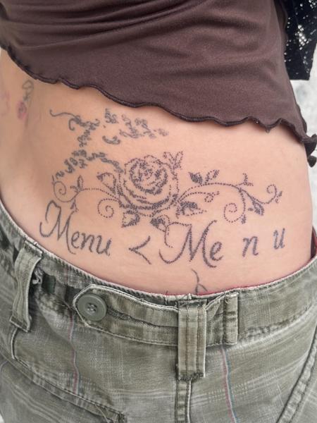 Fine line floral script tattoo by @pcpigeon