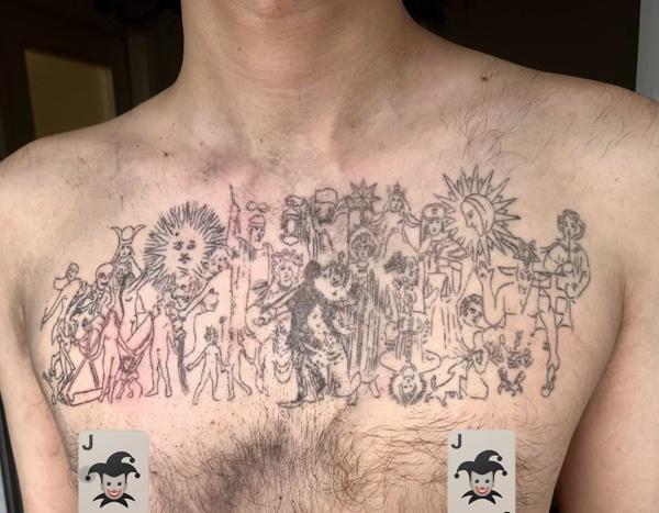 Fine line abstract figures tattoo by @pcpigeon