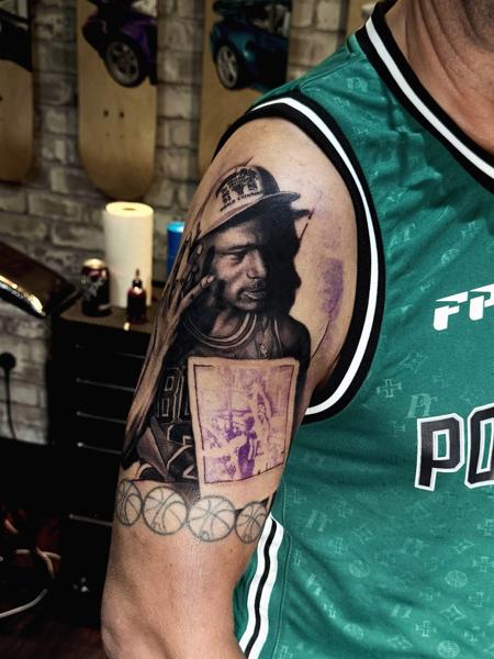 Realism portrait with polaroid tattoo by @SRG_Studios