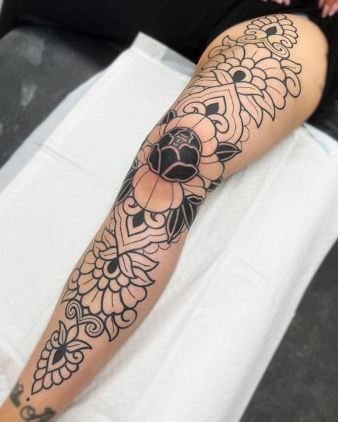 Ornamental ornamental flowers tattoo by @staceytattoos