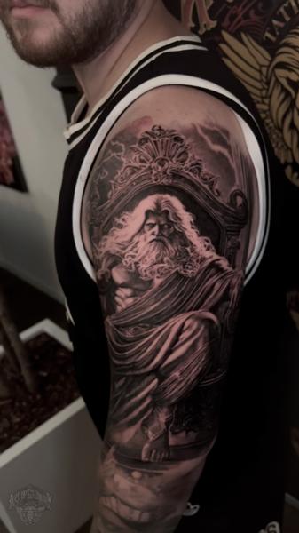 Realism mythological figure tattoo by @stefan_artofeternity