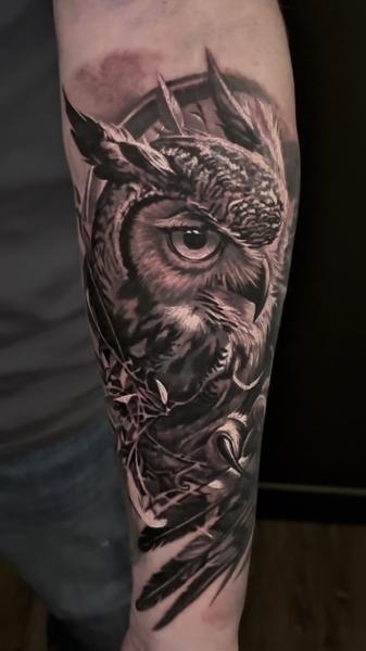 Realism realistic owl tattoo by @stefan_artofeternity