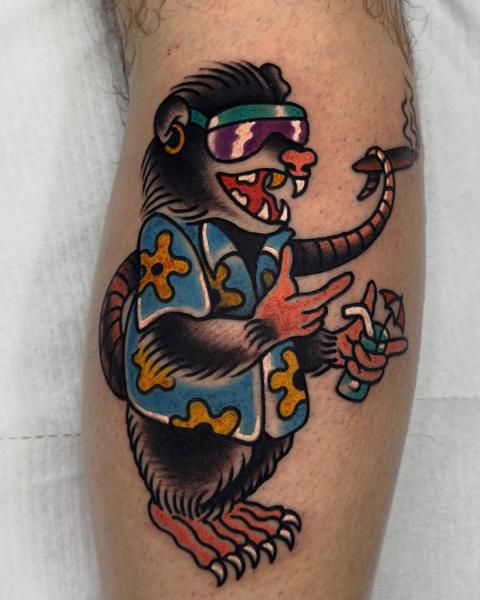 Traditional cartoon monkey tattoo by @stef_mits_tattoo