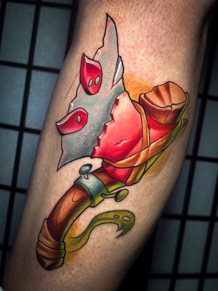 New school broken axe tattoo by @stelios.linas