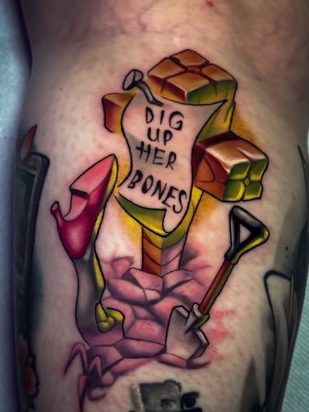 New school graveyard cross tattoo by @stelios.linas