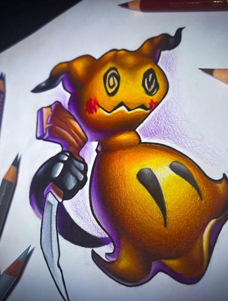 Anime mimikyu with knife tattoo by @stelios.linas