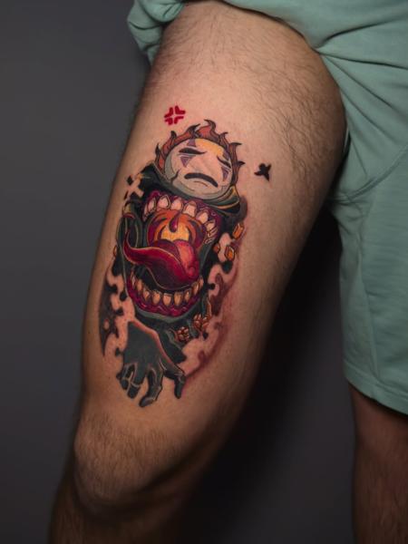 Anime angry character tattoo by @delina_st_tattoo