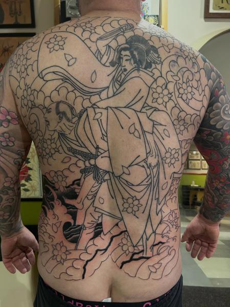 Japanese japanese figures tattoo by @stephenkellytattoo