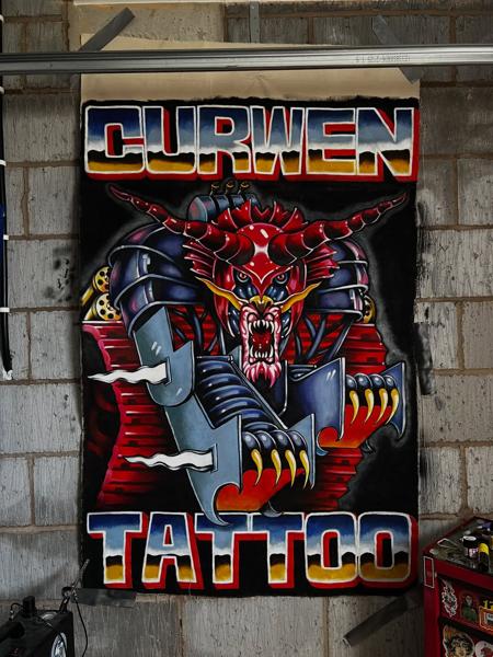 Traditional robotic demon tattoo by @curwen_tattoo