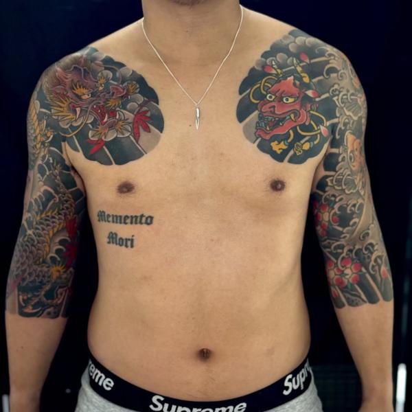 Japanese japanese masks tattoo by @stewart_modernclassic