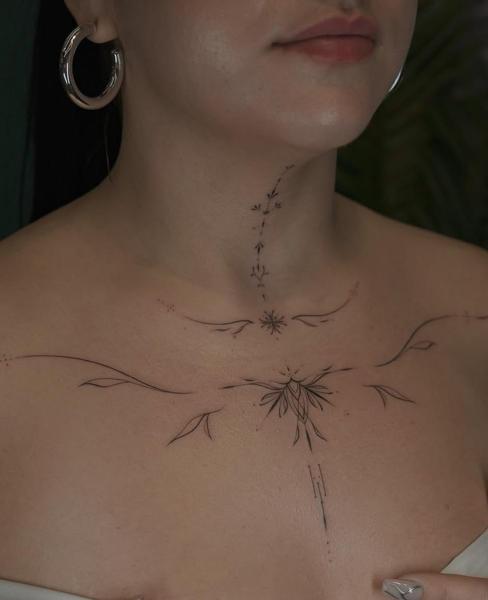Fine line floral linework tattoo by @tatti_ptc