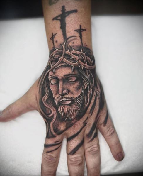 Realism jesus portrait tattoo by @tattooinestudios