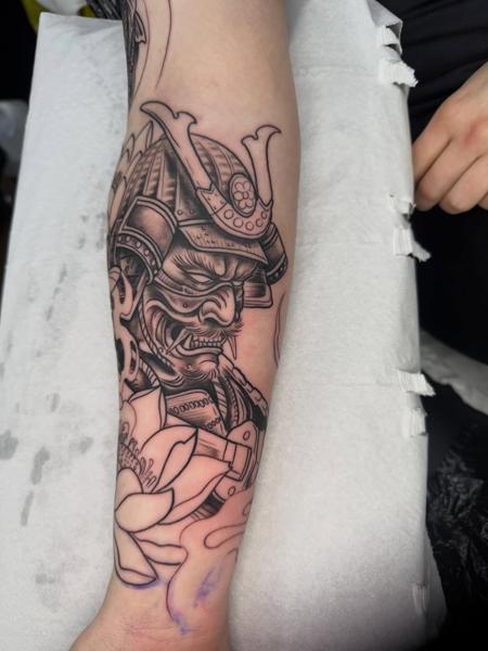 Japanese samurai lotus tattoo by @tattooinestudios